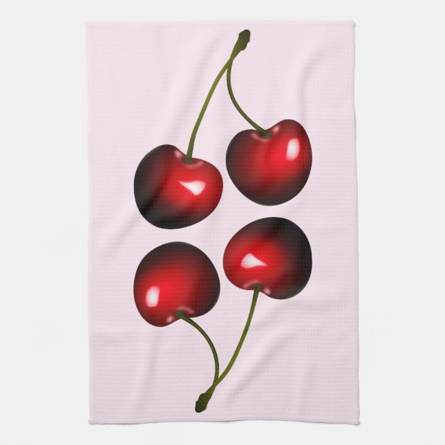 Red Sweet Cherry Kitchen Towel - Choose Colours (Vertical)