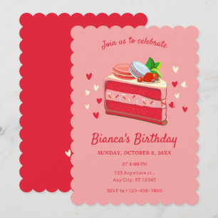 Red sweet cute cake birthday  invitation