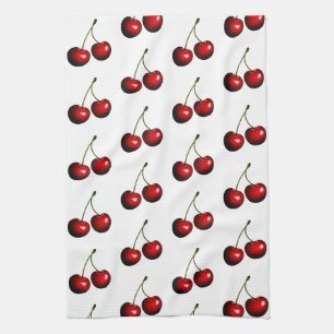 Red Sweet Fresh Cherries Tea Towel