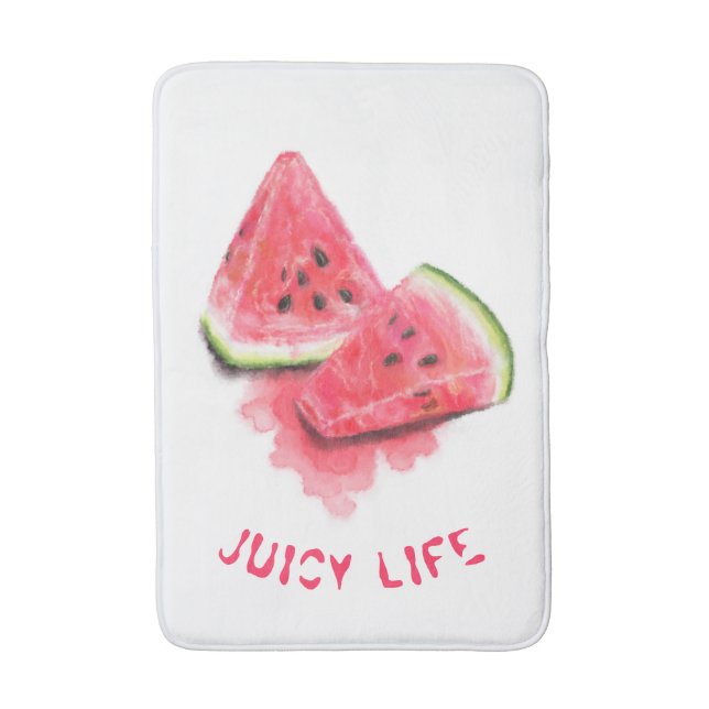 Red Sweet Juicy Watermelon Pieces Tasty - Drawing  Bath Mat (Front Vertical)