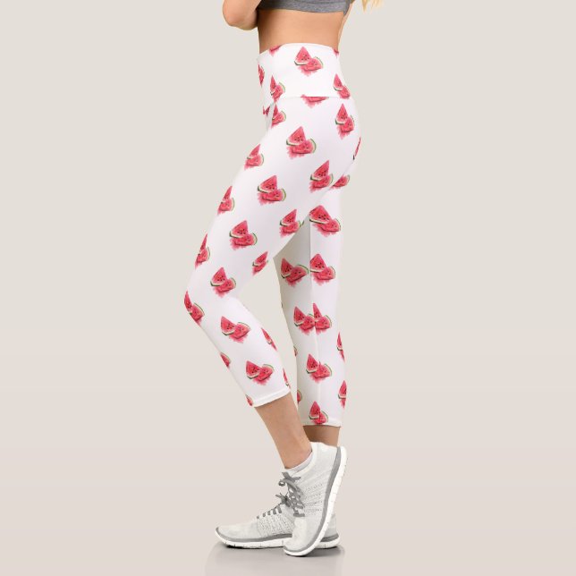 Red Sweet Juicy Watermelon Pieces Tasty - Drawing  Capri Leggings (Left)