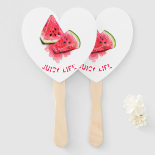 Red Sweet Juicy Watermelon Pieces Tasty - Drawing  Hand Fan