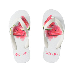 Red Sweet Juicy Watermelon Pieces Tasty - Drawing  Kid's Flip Flops