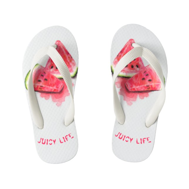 Red Sweet Juicy Watermelon Pieces Tasty - Drawing  Kid's Flip Flops (Footbed)