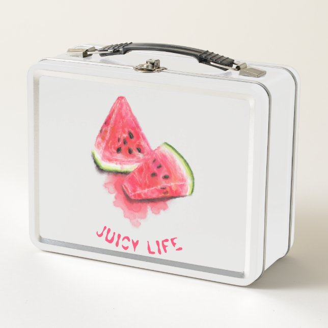 Red Sweet Juicy Watermelon Pieces Tasty - Drawing  Metal Lunch Box (Front)