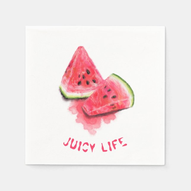 Red Sweet Juicy Watermelon Pieces Tasty - Drawing  Napkin (Front)
