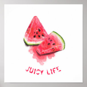 Red Sweet Juicy Watermelon Pieces Tasty - Drawing Poster