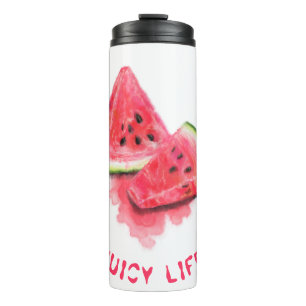 Red Sweet Juicy Watermelon Pieces Tasty - Drawing  Thermal Tumbler