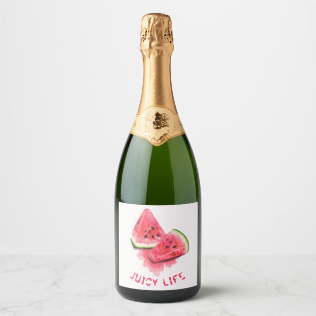 Red Sweet Juicy Watermelon Sparkling Wine Label Ta (Front)