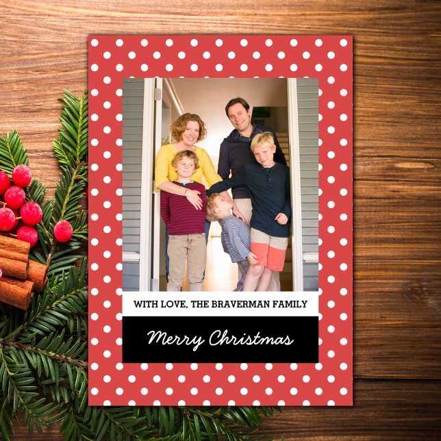Red Sweet Polka Dot Holiday Photo Flat Card (Red Sweet Polka Dot Holiday Photo Card)