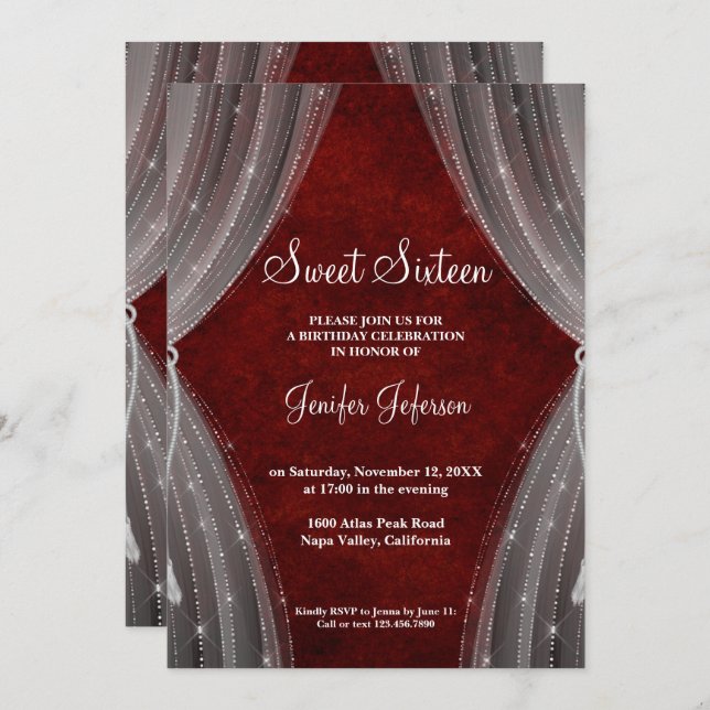 Red Sweet Sixteen Invitation (Front/Back)