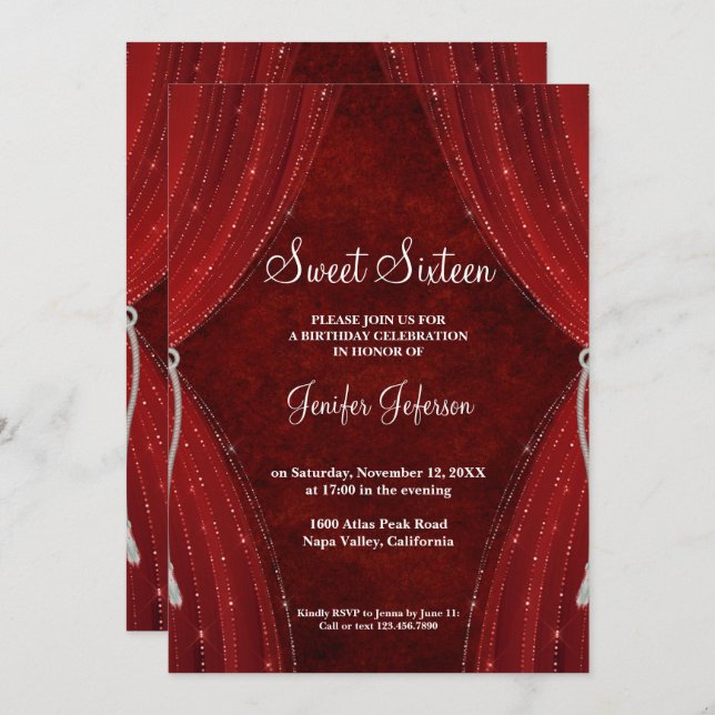 Red Sweet Sixteen Invitation (Front/Back)