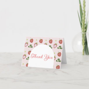 Red Sweet Strawberry Girl 1st Birthday Party Thank You Card