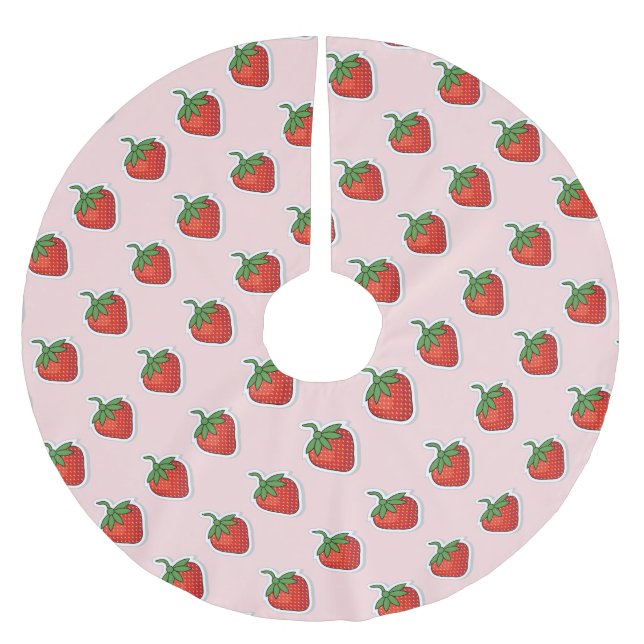 Red Sweet Strawberry pattern Brushed Polyester Tree Skirt (Front)