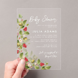 Red Sweet Strawberry Wildflower Wreath Baby Shower Acrylic Invitations