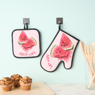 Red Sweet Watermelon Oven Mitt & Pot Holder Set