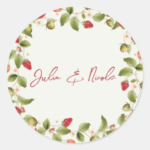 Red Sweet Wild Strawberry Flowers Wedding Classic Round Sticker