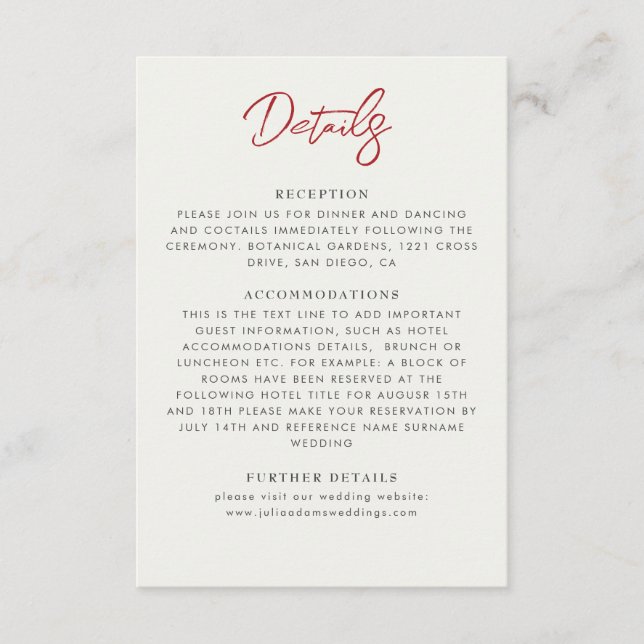 Red Sweet Wild Strawberry Flowers Wedding Enclosure Card (Front)