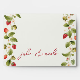 Red Sweet Wild Strawberry Flowers Wedding Envelope