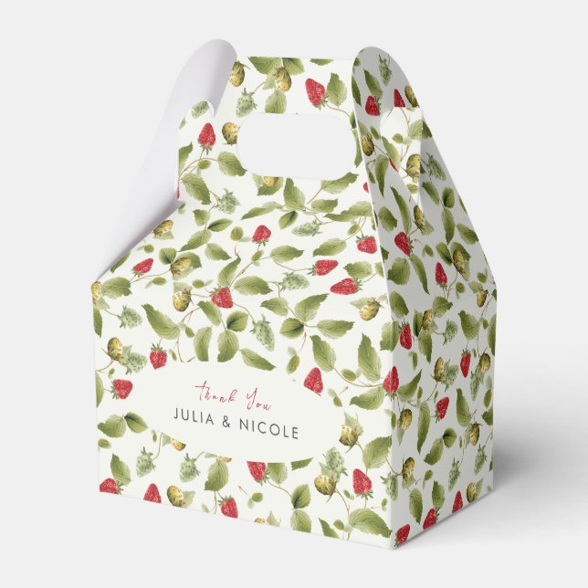 Red Sweet Wild Strawberry Flowers Wedding Favour Box (Front Side)