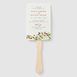 Red Sweet Wild Strawberry Flowers Wedding Hand Fan