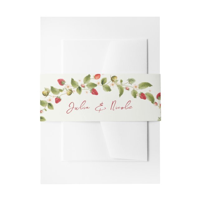 Red Sweet Wild Strawberry Flowers Wedding Invitation Belly Band (Front Example)
