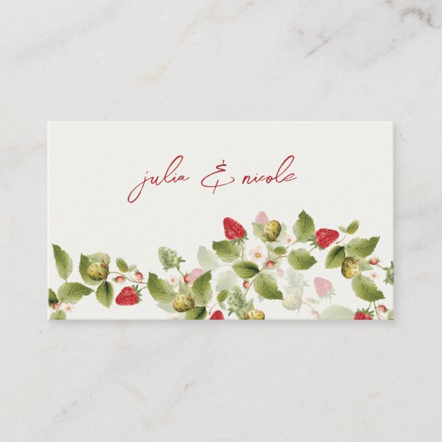 Red Sweet Wild Strawberry Flowers Wedding Place Card (Front)