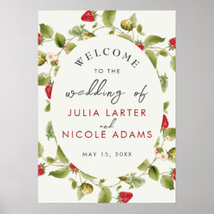 Red Sweet Wild Strawberry Flowers Wedding Poster