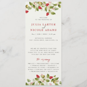 Red Sweet Wild Strawberry Flowers Wedding Programme