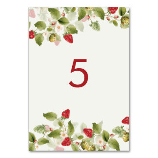 Red Sweet Wild Strawberry Flowers Wedding Table Number