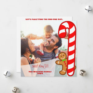 Red sweet XmaS Gingerbread-Candy Cane-Odd One Out Holiday Card