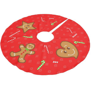Red sweet XmaS Gingerbread Pals-Candy Cane Text Brushed Polyester Tree Skirt