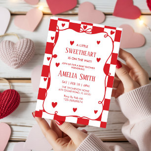 Red Sweetheart Valentine's Day Girls doodle Baby Invitation