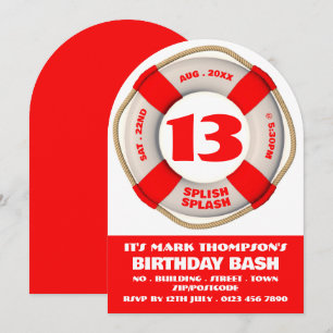 Red Swimming Pool Doughnut, Pool Party Birthday Invitation