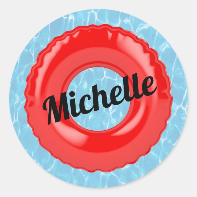 Red Swimming Pool Tube Photo Illustrated Classic Round Sticker (Front)