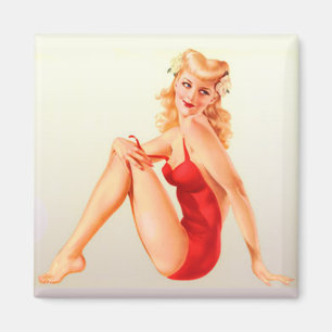 Red Swimsuit Blonde Vixen Pinup Magnet