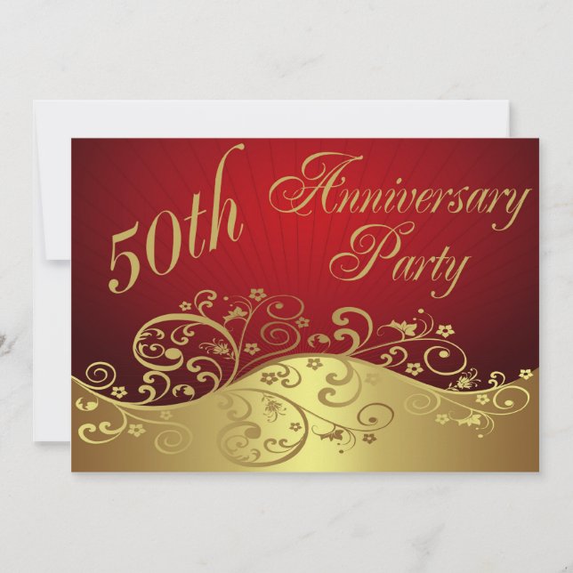 Red Swirl 50th Anniversary Party Invitation (Front)