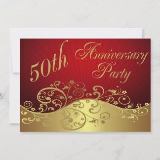 Red Swirl 50th Anniversary Party Invitation
