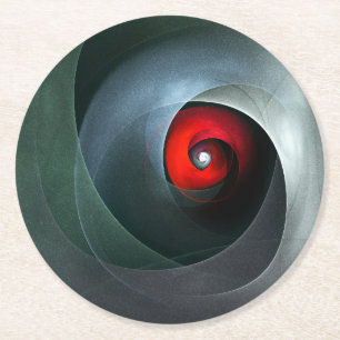 Red Swirl Artistic Modern Abstract Art Pattern #19 Round Paper Coaster