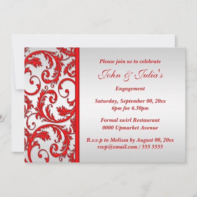Red swirl engagement anniversary PERSONALIZE Invitation (Front)