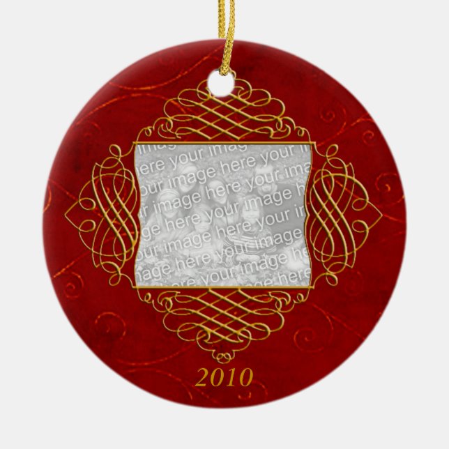 Red Swirl Family Photo Ornament (Front)