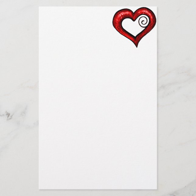 Red Swirl Heart Stationery (Front)