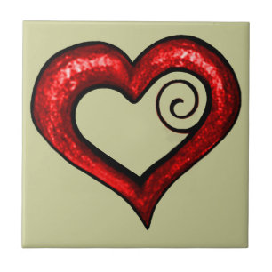 Red Swirl Heart Tile