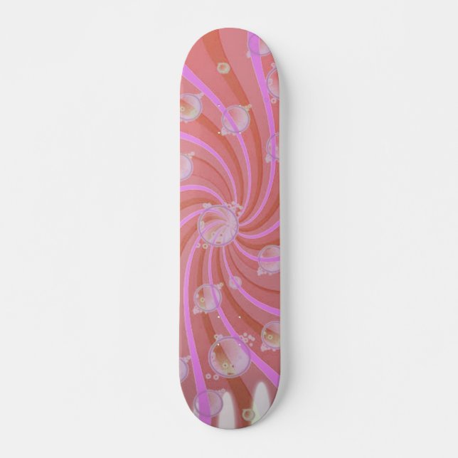 Red Swirls and Bubbles Pink Skateboard (Front)