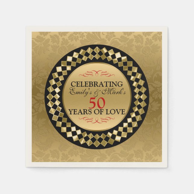 Red Swirls Gold Damask Napkin (Front)