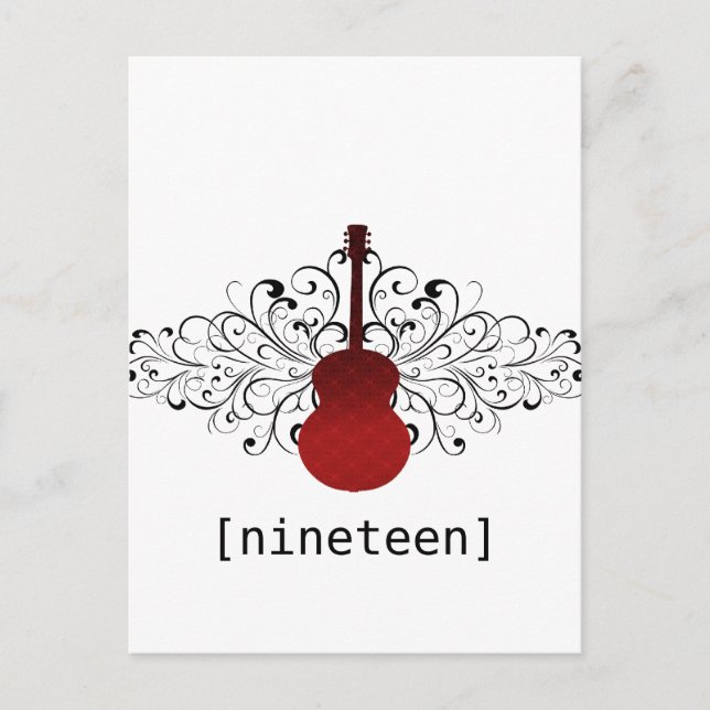 Red Swirls Guitar Table Postcard (Front)
