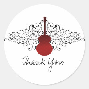 Red Swirls Guitar Thank You Stickers