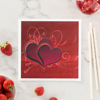 Red Swirls & Heart Paper Napkins Love Romance