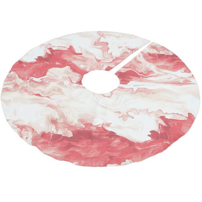 Red Swirls Peppermint Christmas Brushed Polyester Tree Skirt (Angled)