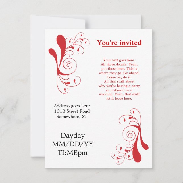 Red Swirly generic invitations for any occasion (Front)